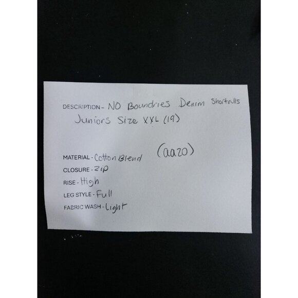 No Boundaries Juniors XXL Checkered Denim Shortalls Frayed Hem Blue Overalls - Picture 7 of 7